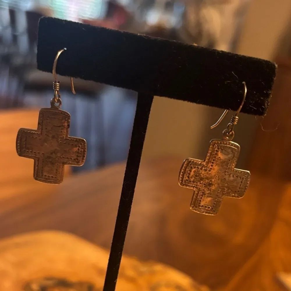 Sterling Silver Cross Shaped Dangle Earrings